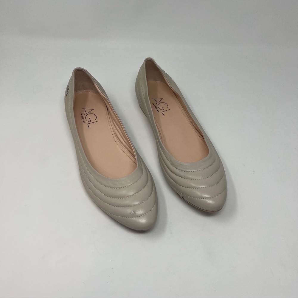 AGL MIledy Cream Leather Quilted Flats Shoes Women Size 40 US 10